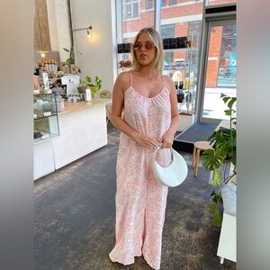 Glamorous Pink Painted Daisy Loose Fit Lace Up Jumpsuit